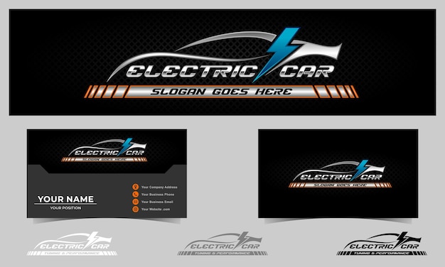 Logotipo de la empresa de coches eléctricos diseño del logotipo y tarjeta de visita