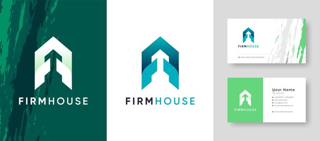 Logotipo de la empresa de combinación de casa y hogar de estilo abstracto con diseño de tarjeta de visita