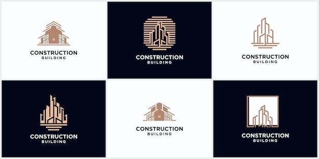 Logotipo de empresa de construcción de edificios en color marrón. logotipo de línea geométrica. diseño de icono de vector de plantilla de logotipo de bienes raíces