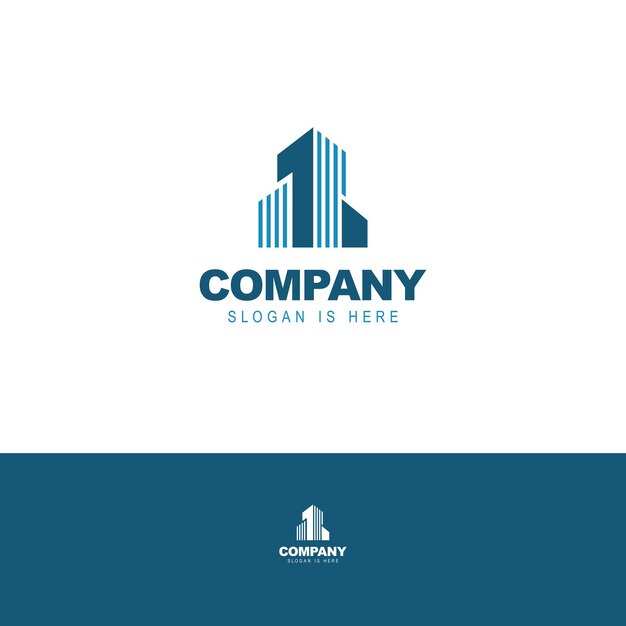 Logotipo para una empresa de construcción con un fondo azul.