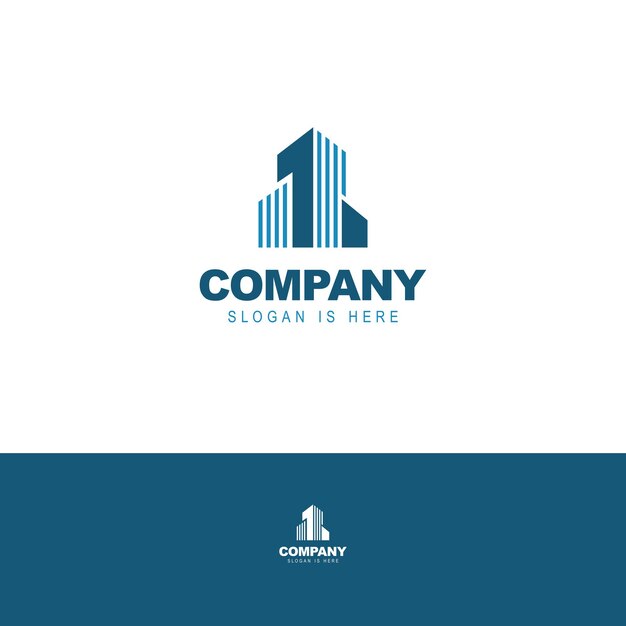 Vector logotipo para una empresa de construcción con un fondo azul.