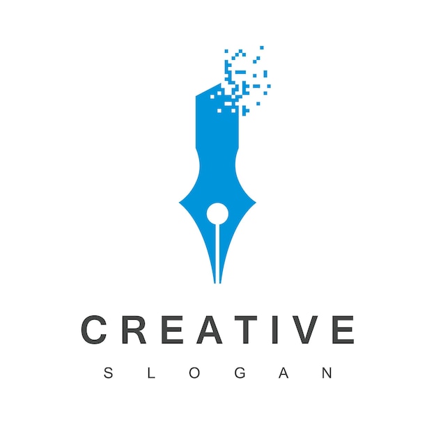 Logotipo de la empresa creativa con símbolo de lápiz de píxeles