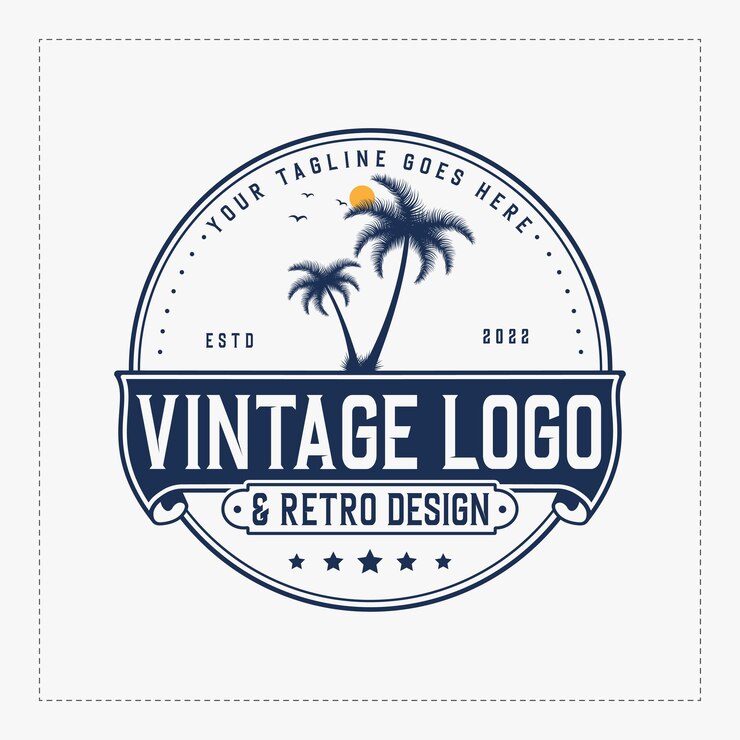 Logotipo de la empresa de diseño de logotipos Retro Vintage Beach con una insignia retro vintage