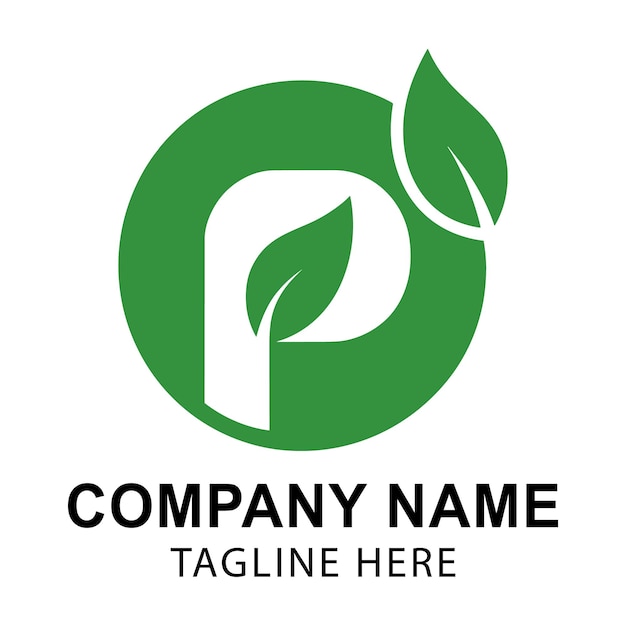 Logotipo de la empresa ecológica con una P verde con hojas