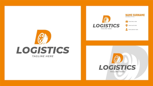 logotipo de la empresa de logística letra D con diseño de tarjeta de visita