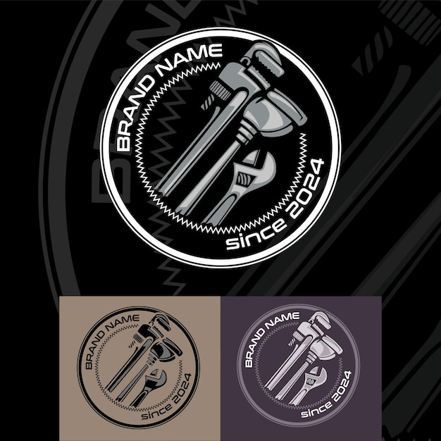 Logotipo de la empresa de obras de fontanería sobre un fondo negro y con dos opciones adicionales