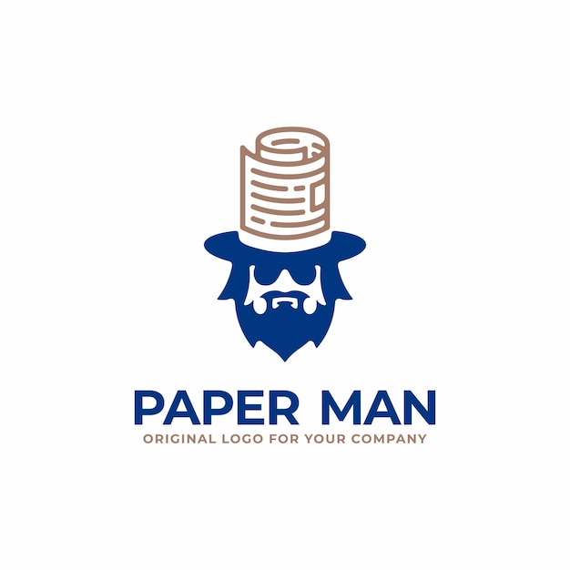 Logotipo de empresa único con concepto de cabeza humana y sombrero de papel