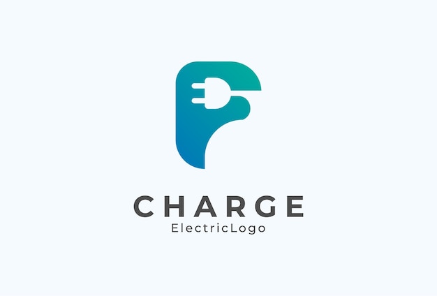 Logotipo de enchufe eléctrico de letra F, combinación de letra F y enchufe con color degradado