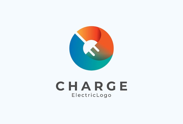 Logotipo de enchufe eléctrico de letra O, combinación de letra O y enchufe con color degradado