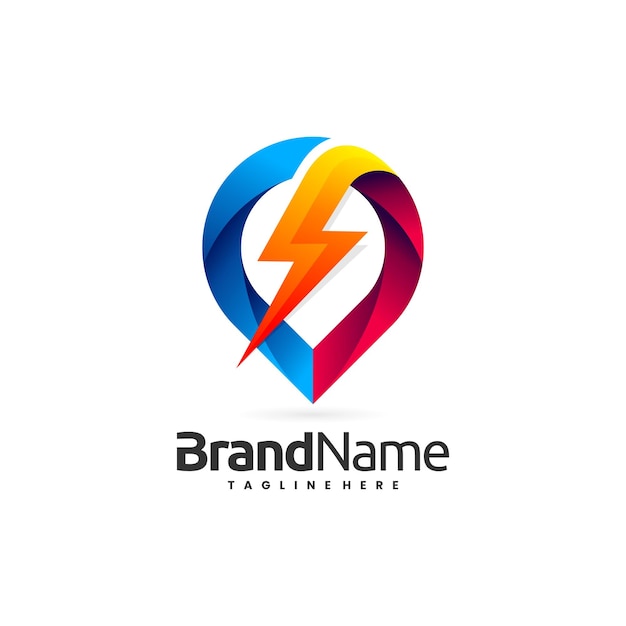 logotipo de energía eléctrica con concepto de signo de ubicación