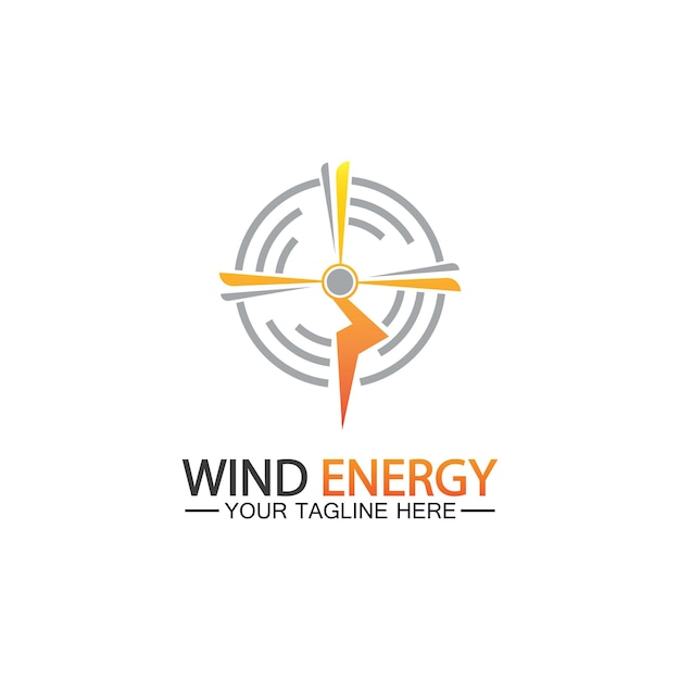 Logotipo de energía eólica icono de energía renovable con turbinas de viento y perno de trueno aislado sobre fondo blanco