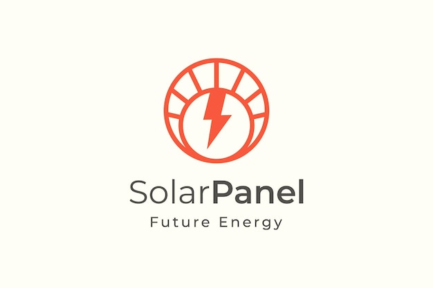 Logotipo de energía de panel solar con forma simple y moderna para empresa de fabricación e instalación de electricidad