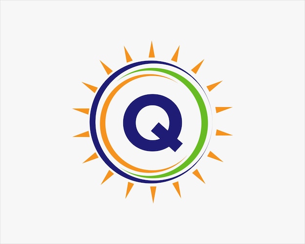 Logotipo de la energía solar del sol en la letra Q plantilla de la letra Q diseño del logotipo solar