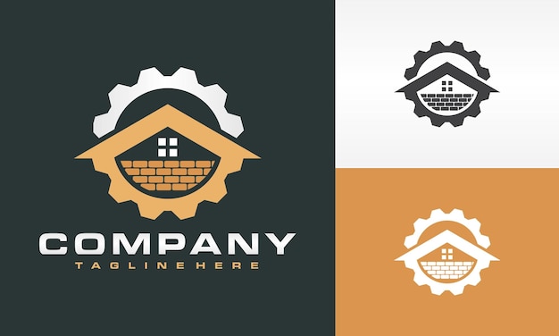 Logotipo de engranaje de ladrillo de bienes raíces para el hogar