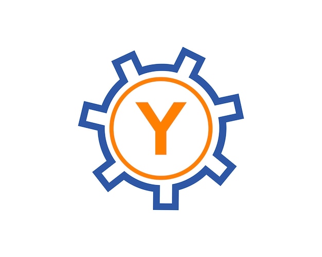Logotipo del engranaje en la letra Y Inicial de la letra Y Logotipo del diseño de la plantilla Y Logotipo del ingeniero del engranaje