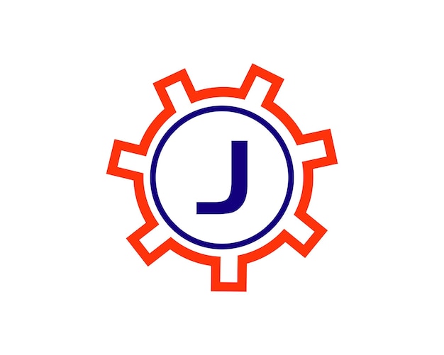 Logotipo del engranaje en la letra J Inicial J Carta del engranaje Diseño del logotipo Plantilla J Logotipo del ingeniero del engranaje
