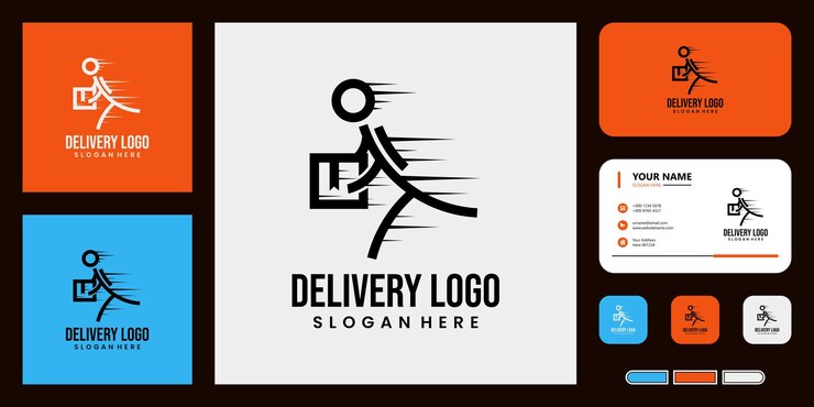 Logotipo de entrega con ilustración de plantilla de vector de hombre con diseño de plantilla de tarjeta de visita