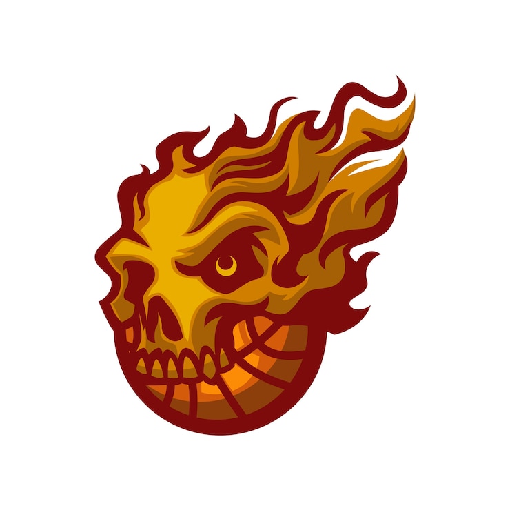 Vector logotipo del equipo de baloncesto llama cráneo