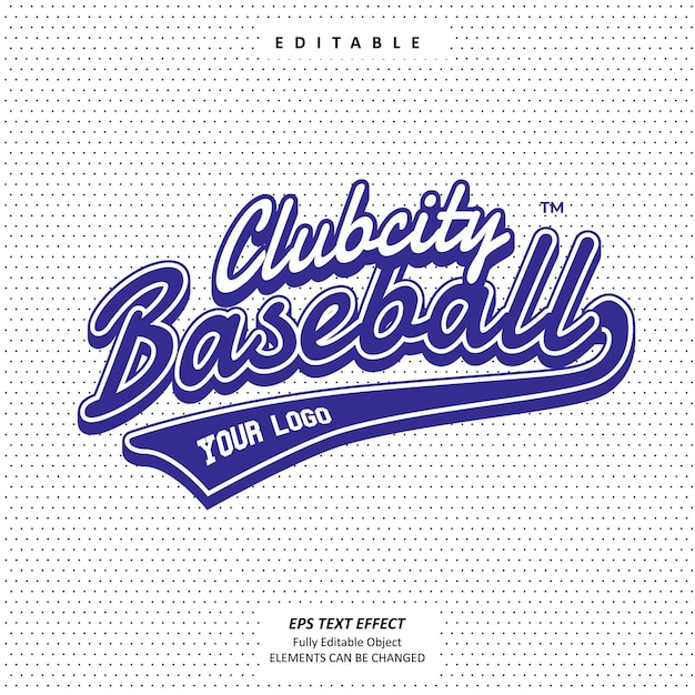Logotipo del equipo de béisbol de Jersey de clubcity de la marina efecto de texto de bordado imprimible vector premium editable