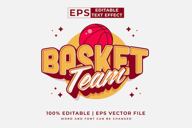 Logotipo de equipo de cesta de efecto de texto editable vector premium de estilo de dibujos animados en 3d
