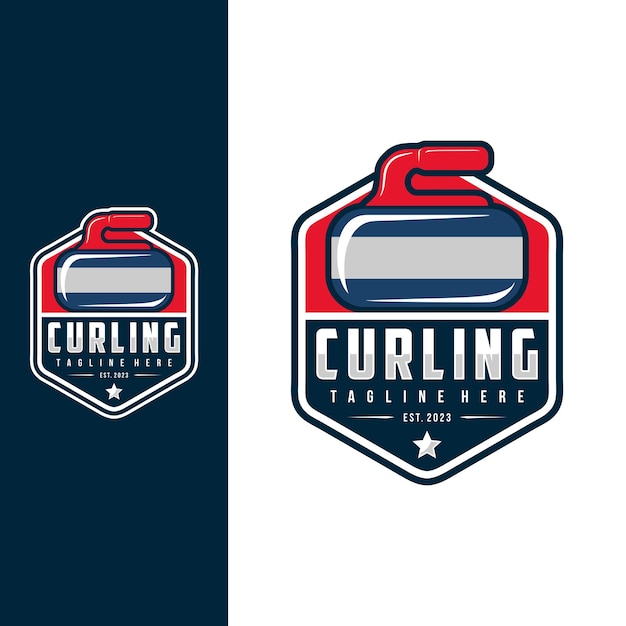 Logotipo del equipo deportivo de curling El deporte de curling con insignia y etiqueta de competición de piedra