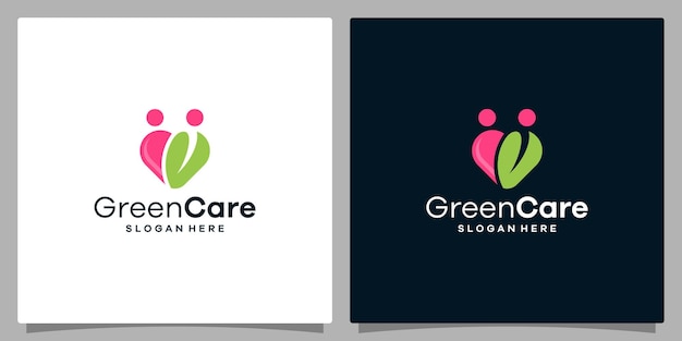 El logotipo es una combinación de formas de logotipos de hojas, logotipos de personas y formas de logotipos de corazones. Vector Premium