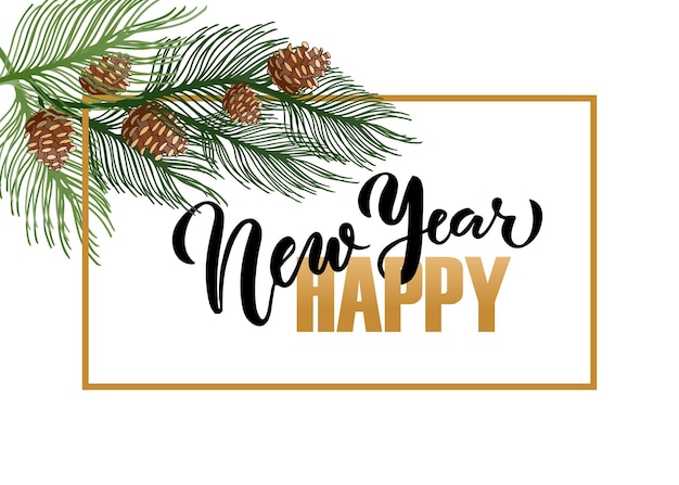 Logotipo esbozado a mano, tipografía de insignia / icono para la temporada de vacaciones de año nuevo. rotulación 'feliz año nuevo' para tarjeta de felicitación de año nuevo, plantilla de invitación. banner de año nuevo 2017, cartel