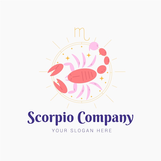 Logotipo de escorpión de diseño plano dibujado a mano