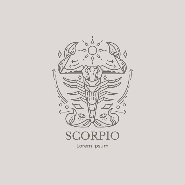 Logotipo de escorpión de diseño plano dibujado a mano