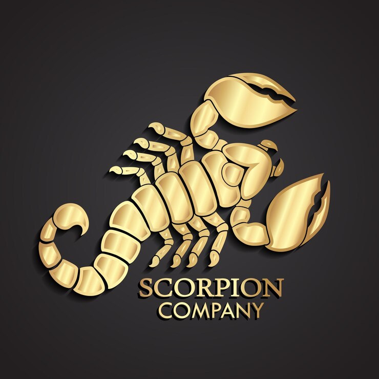 Vector el logotipo del escorpión dorado en 3d