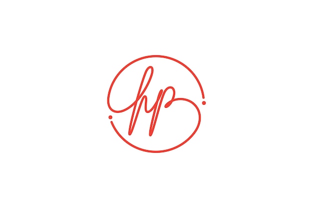 Logotipo escrito a mano de HP Plantilla de logotipo de monograma H y P Vector de firma de HP en un círculo