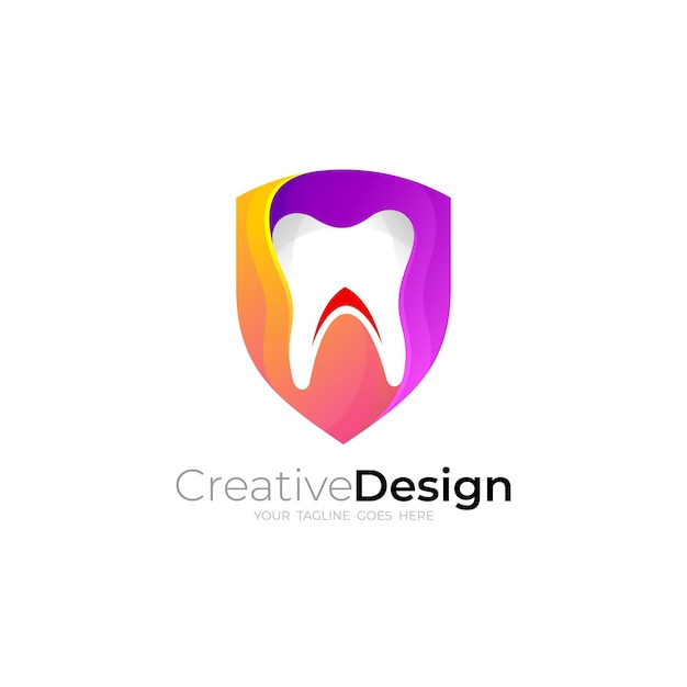 Logotipo de escudo y combinación de diseño dental logotipos modernos