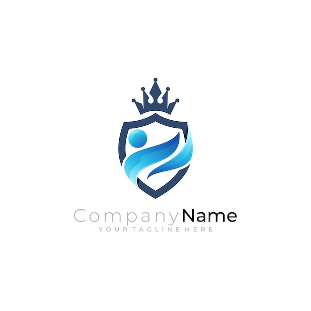 Logotipo de escudo y cuidado de la gente template de logotipo color azul