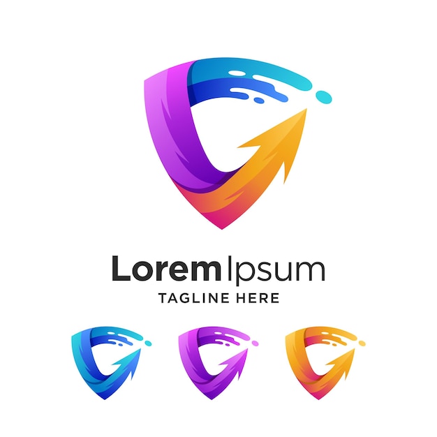 Logotipo de escudo y flecha para compañía de seguros financieros
