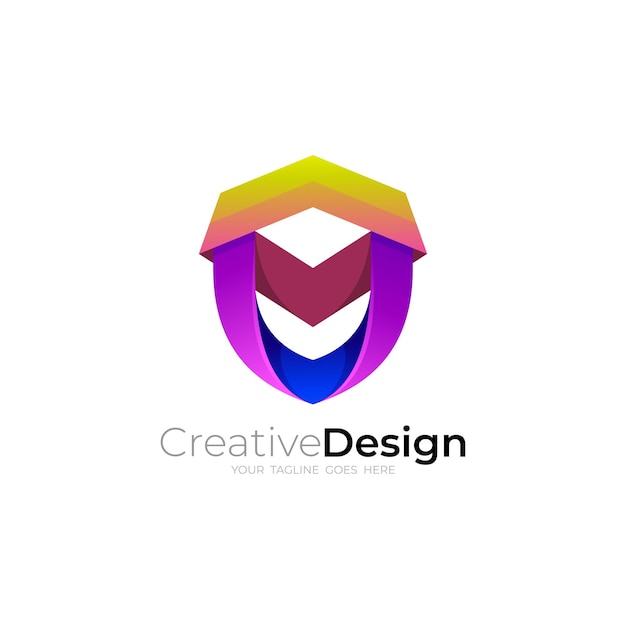 Logotipo de escudo con icono moderno de diseño colorido 3d