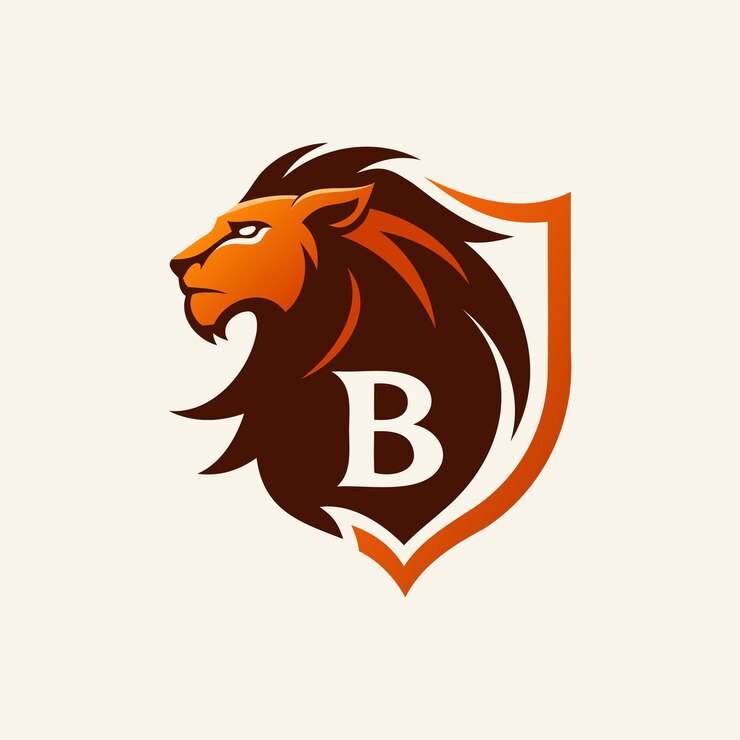 Vector logotipo del escudo de león con la letra b emblema de seguridad real