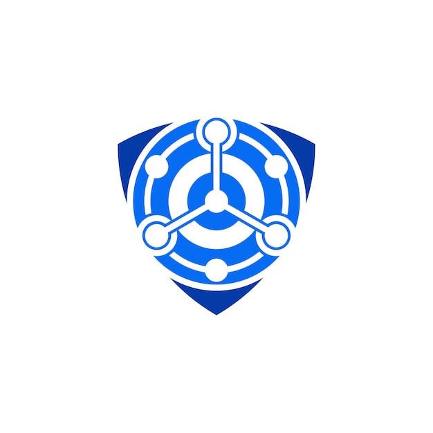 logotipo de escudo moderno combinado con datos digitales analíticos