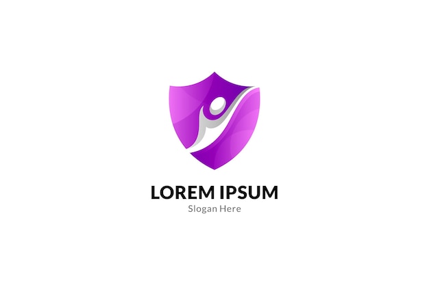 Logotipo de escudo y personas Estilo de diseño plano moderno maduro orgánico abstracto simple adecuado para la protección del sistema de seguridad de datos seguridad de datos de privacidad