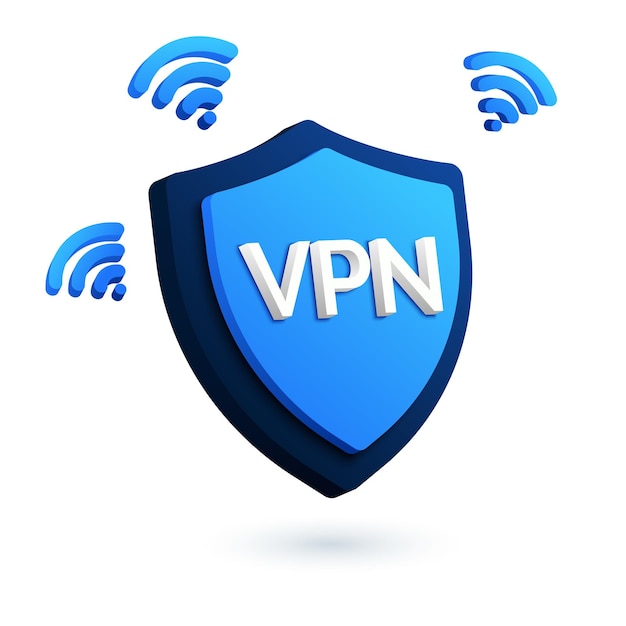 Logotipo de escudo de seguridad de tecnología Icono de vector 3D de bloqueo Símbolos de VPN y WIFI Red privada
