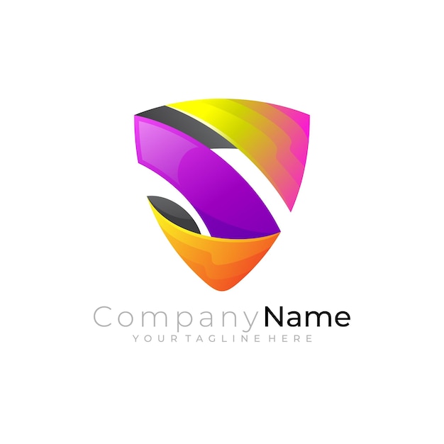 Logotipo de escudo simple con combinación de diseño de letra S estilo 3d