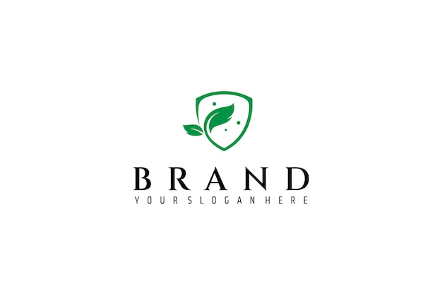 Logotipo de escudo verde en forma de hoja