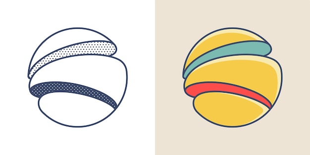 Vector logotipo de la esfera emblema de superposición de yin y yang signo de intersección óptica iconos de superposición 3d retro