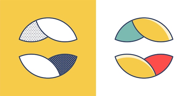 Vector logotipo de la esfera emblema de superposición de yin y yang signo de intersección óptica iconos de superposición 3d retro