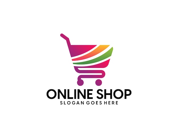 Logotipo de Eshop, tienda móvil, logotipo de compras en línea o logotipo de comercio electrónico, ilustración de diseño vectorial