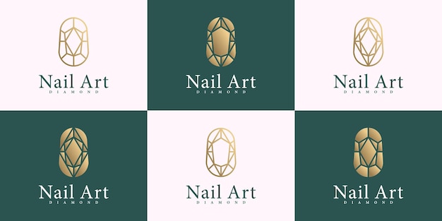 Logotipo de esmalte de uñas con diseño creativo de arte de línea de diamantes Premium vektor parte 1