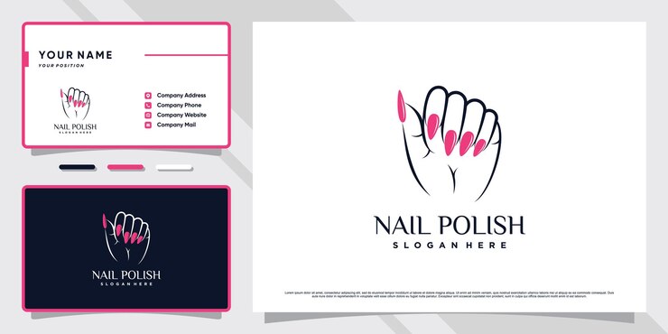 Vector logotipo de esmalte de uñas o salón de uñas con elemento creativo y diseño de tarjeta de visita vector premium