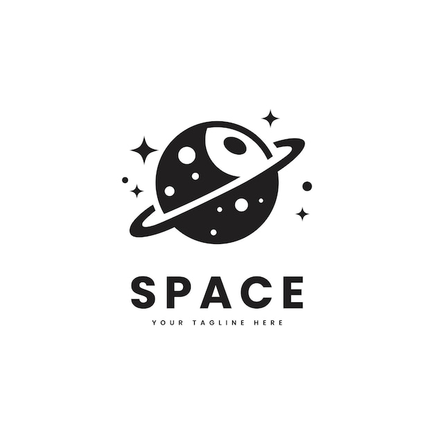 Logotipo espacial vectorial silueta de ilustración de planetas de estilo minimalista adecuado para logotipos de astronomía, espacio o ciencia