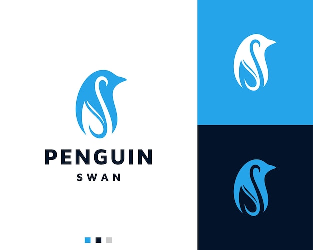 Logotipo de espacio negativo de pingüino y cisne