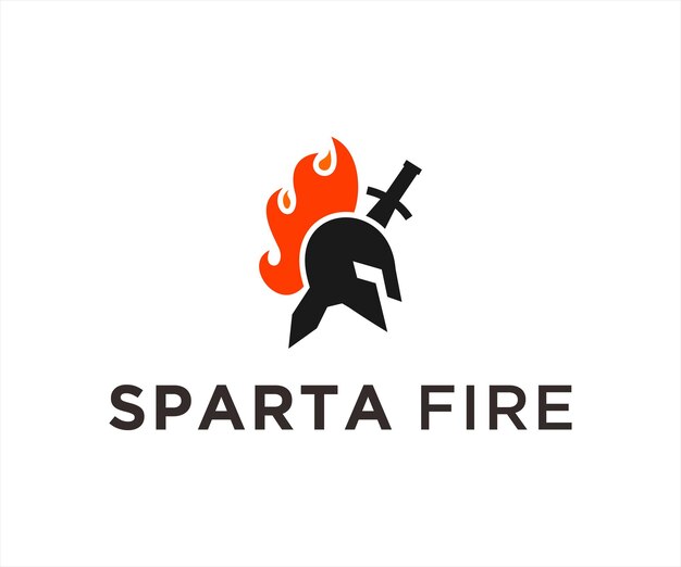 Logotipo de espada espartana o icono de fuego