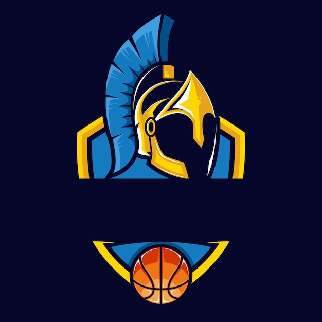Logotipo de esport de casco espartano y baloncesto